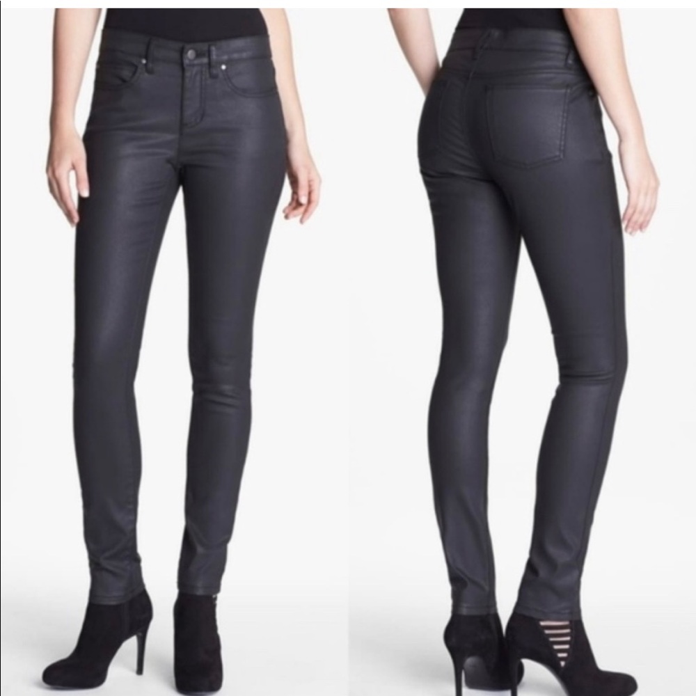 Eileen Fisher Waxed Black Denim Skinny Jeans 6P Petite